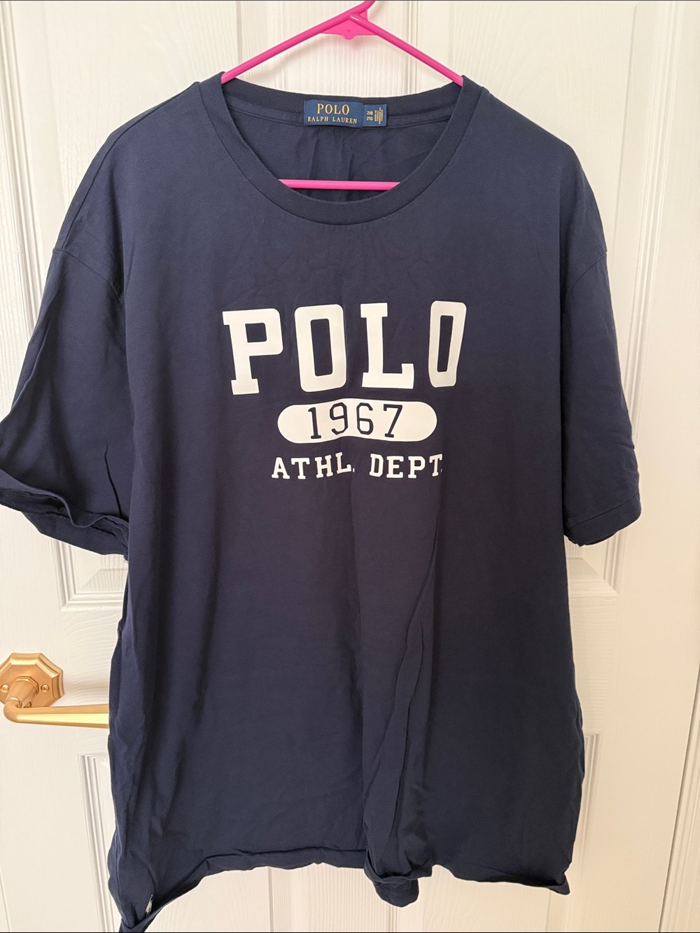 Ralph Lauren Navy Blue Crew Neck Tee with Gold Logo Label